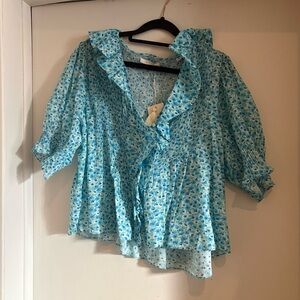 Doen Henri Bleu Daisy Ruffle Blouse
